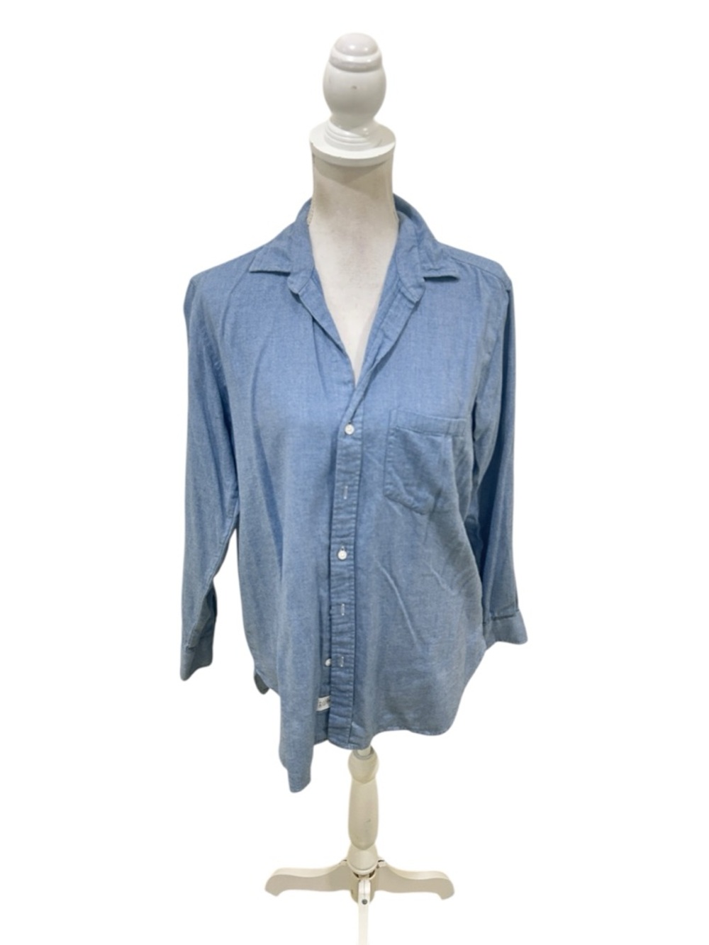 Frank & Eileen Blue Button-Down Shirt cotton tencel Italy chest pocket small